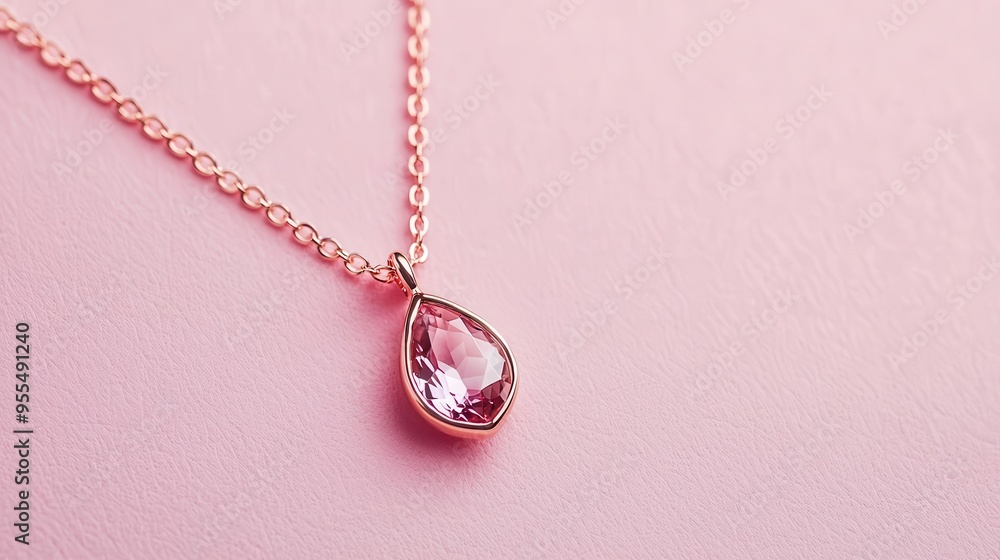 Delicate necklace with a single teardrop gemstone, minimalist design, photorealistic, warm tones Delicate necklace with a single teardrop gemstone, minimalist design, photorealistic, warm tones