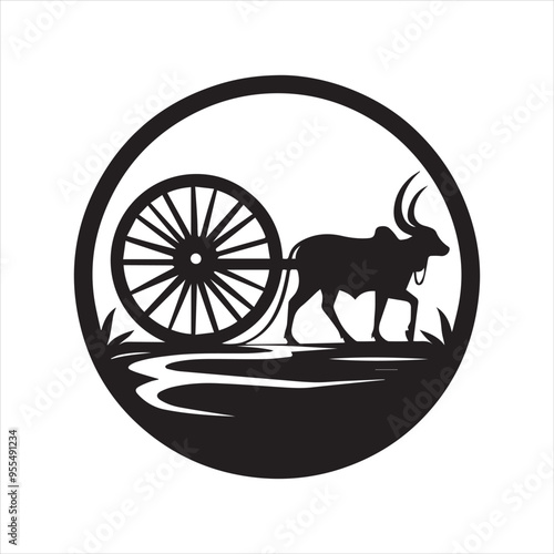 bullock cart wheel silhouette vector With White Background 