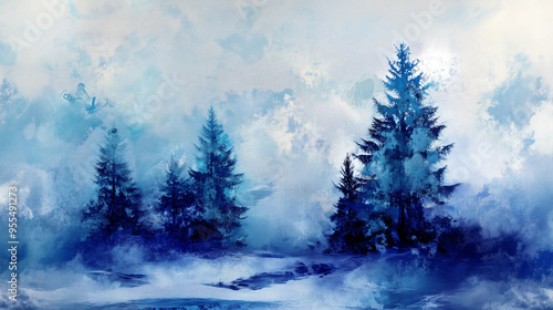 Abstract winter themed background in cold colors with copy space, snowy landscape background photo