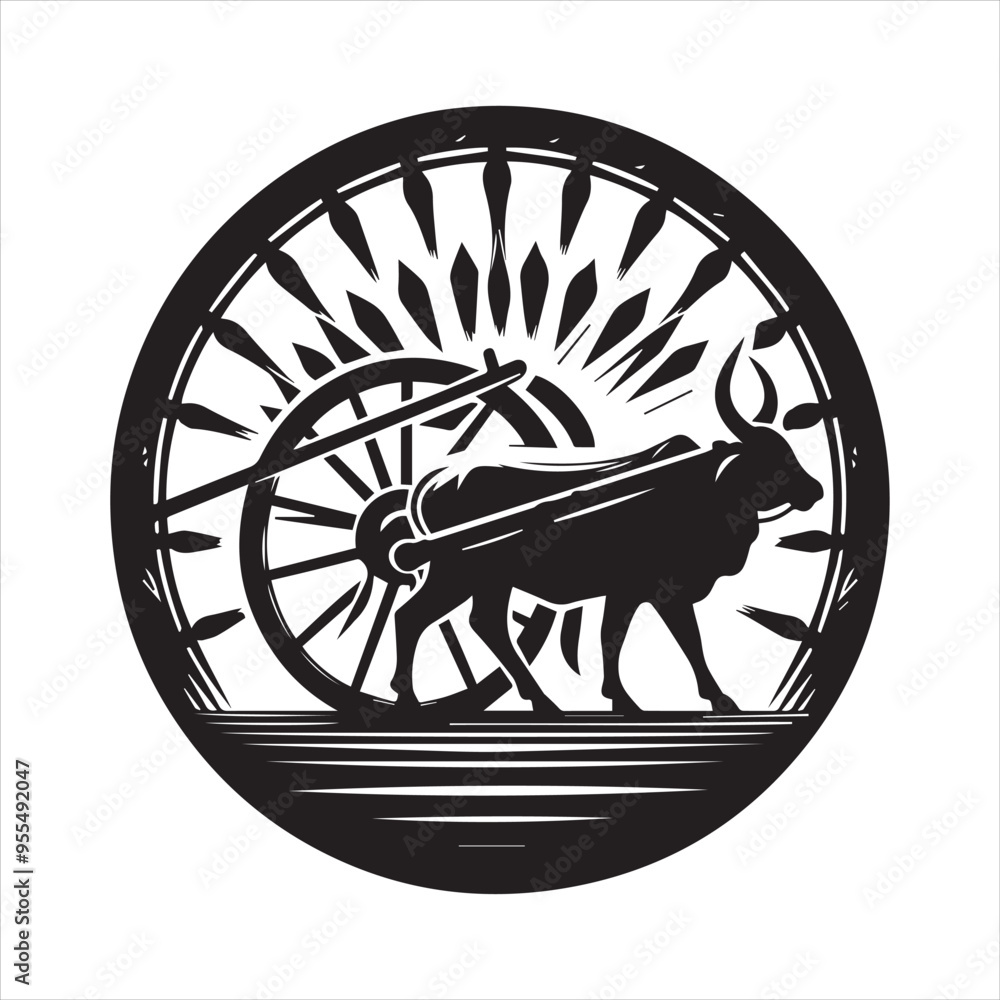 Fototapeta premium bullock cart wheel silhouette vector With White Background 
