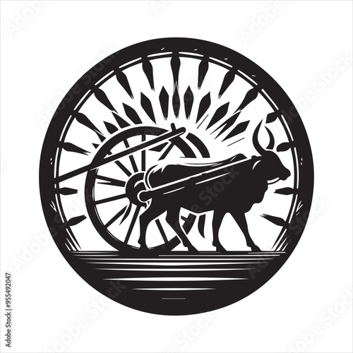 bullock cart wheel silhouette vector With White Background 