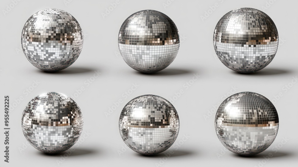Six Shiny Disco Balls on a Gray Background Six Shiny Disco Balls on a Gray Background