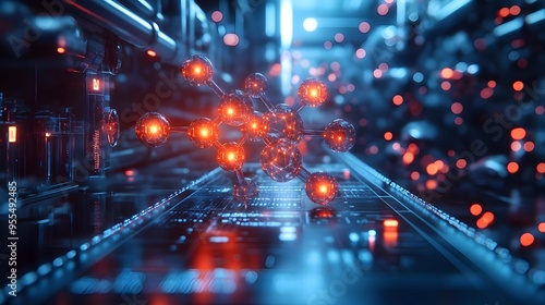 Futuristic Molecular Structure Visualization Showcasing Advancements in Battery Technology