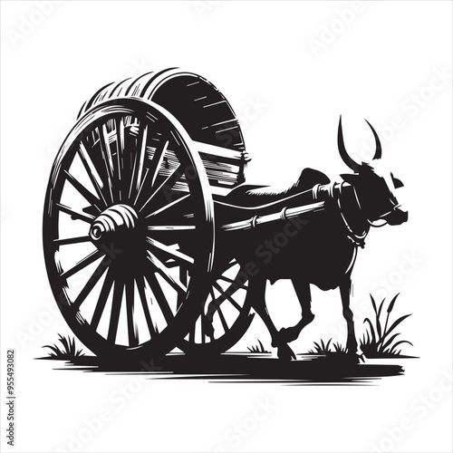 bullock cart wheel silhouette vector With White Background 