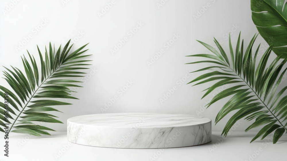 Marble Platform with Tropical Leaves Marble Platform with Tropical Leaves