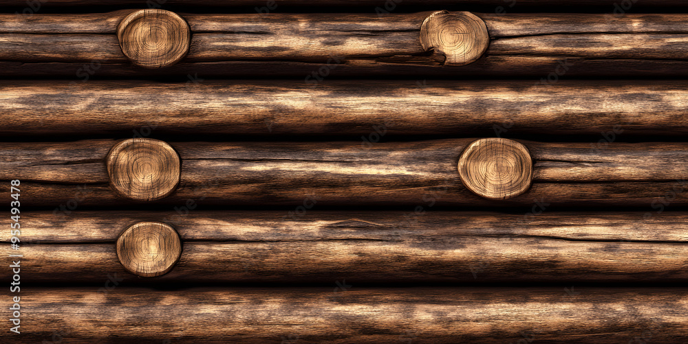 Seamless natural wood log cabin wall background texture. Rustic old grunge brown redwood timber logs tileable repeat surface pattern. A high resolution construction backdrop 3D rendering. Seamless natural wood log cabin wall background texture. Rustic old grunge brown redwood timber logs tileable repeat surface pattern. A high resolution construction backdrop 3D rendering.