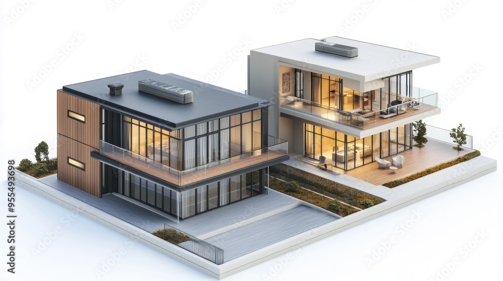Modern Two-Story House with Wooden Accents Modern Two-Story House with Wooden Accents