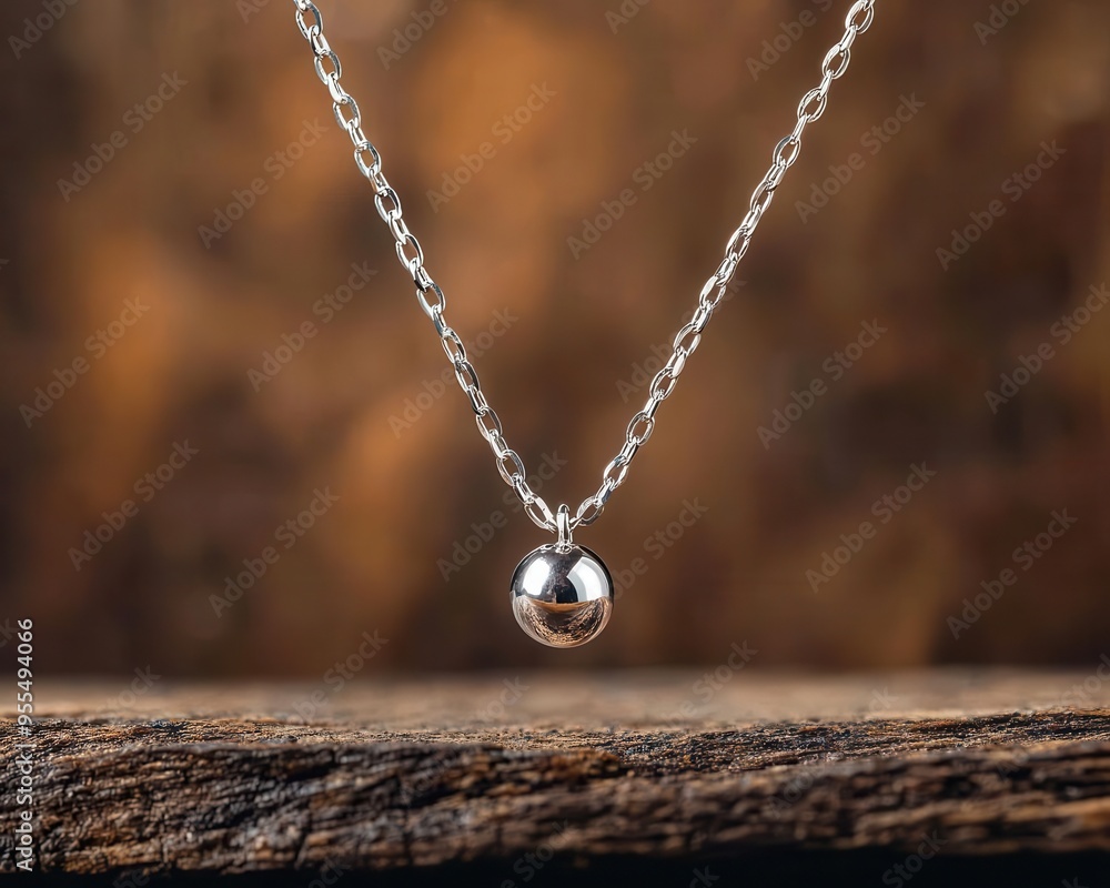 Fototapeta premium A single bead on a fine chain, minimalist jewelry, close-up, sharp detail, soft natural light