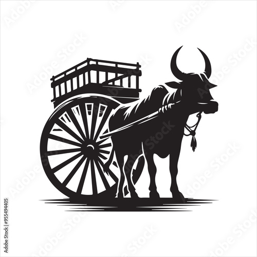 bullock cart wheel silhouette vector With White Background 