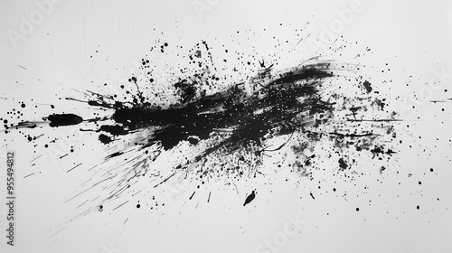 elegant monochrome splatter art dynamic brushstrokes and paint splatters create an abstract composition on pristine white canvas textured minimal design with high contrast and expressive energy