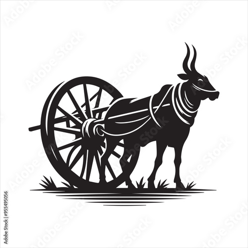 bullock cart wheel silhouette vector With White Background 