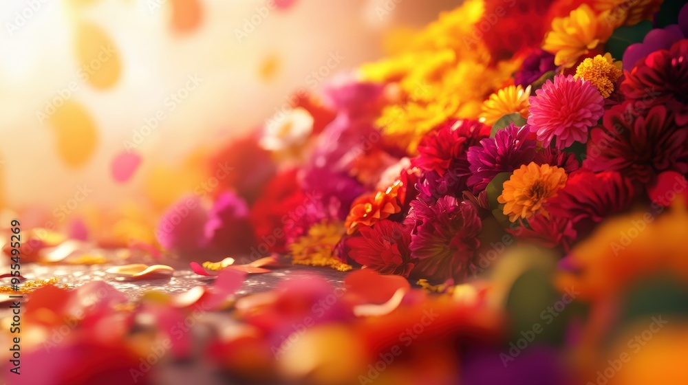 Vibrant array of colorful flowers with soft sunlight illuminating the scene, creating a dreamy and serene atmosphere. Vibrant array of colorful flowers with soft sunlight illuminating the scene, creating a dreamy and serene atmosphere.