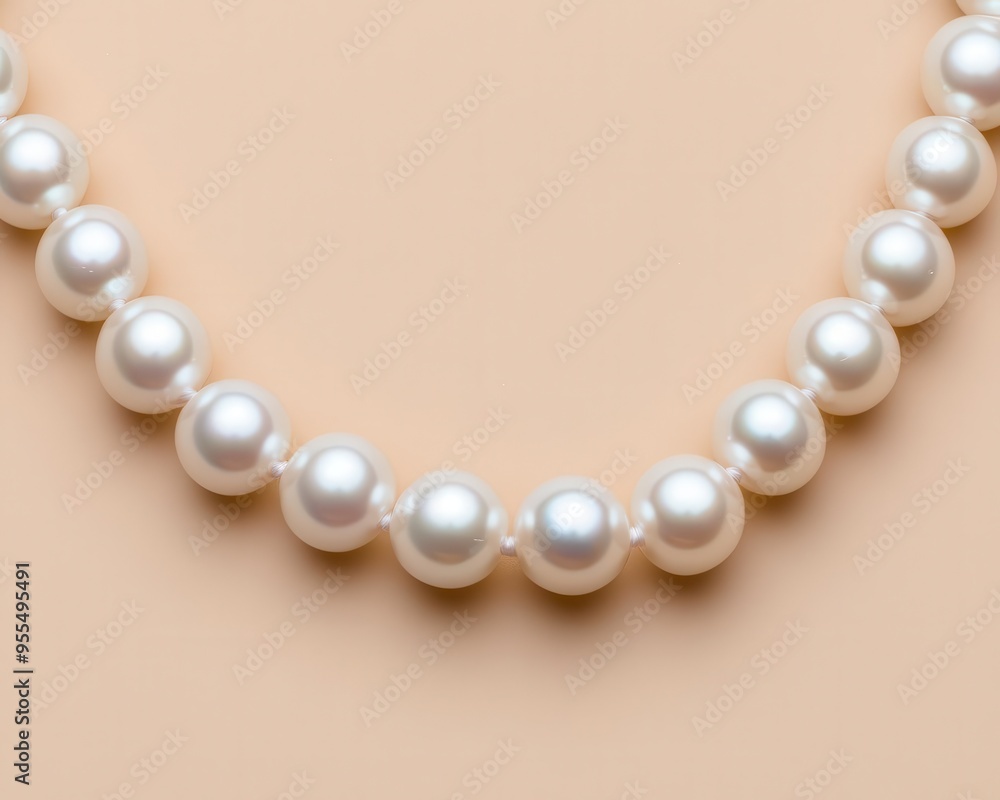 Minimalist pearl necklace on a beige background, soft focus, subtle shadows, elegant simplicity Minimalist pearl necklace on a beige background, soft focus, subtle shadows, elegant simplicity