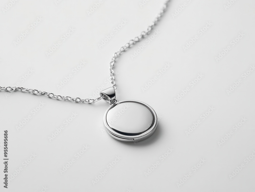 Minimalist locket on a thin chain, silver finish, isolated on a pure white background, sharp focus Minimalist locket on a thin chain, silver finish, isolated on a pure white background, sharp focus