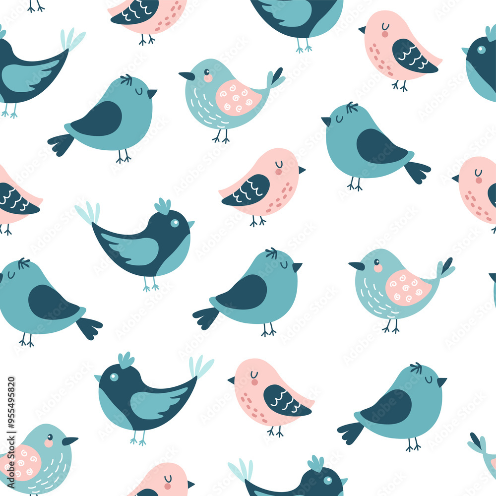 Cute seamless pattern with pastel colored birds on white background
Cute seamless pattern with pastel colored birds on white background