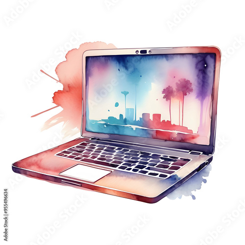 laptop watercolor icon isolated