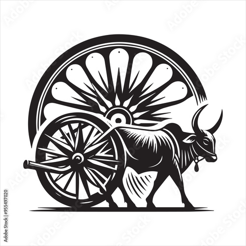 bullock cart wheel silhouette vector With White Background 