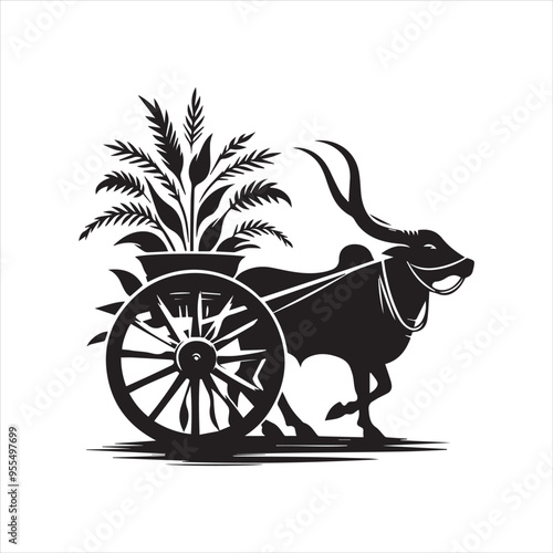 bullock cart wheel silhouette vector With White Background 