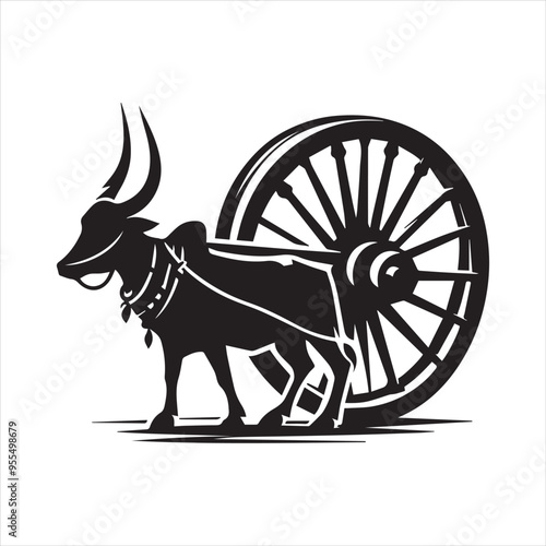 bullock cart wheel silhouette vector With White Background 