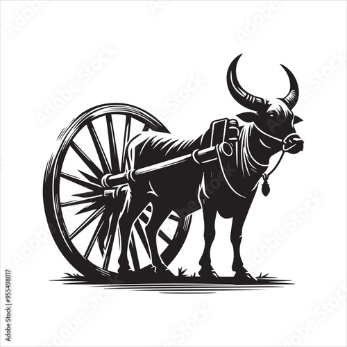bullock cart wheel silhouette vector With White Background 