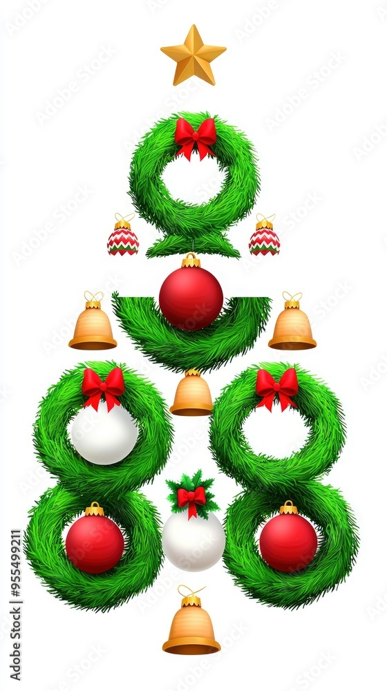 Christmas Tree Made of Wreaths and Ornaments Christmas Tree Made of Wreaths and Ornaments