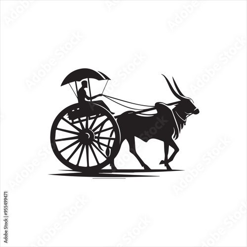 bullock cart wheel silhouette vector With White Background 