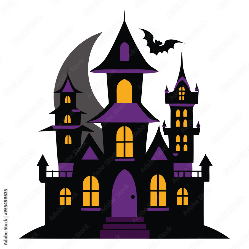 Dark Haunted Castle on a Hill with Bats and Bare Trees Vector Illustration Dark Haunted Castle on a Hill with Bats and Bare Trees Vector Illustration