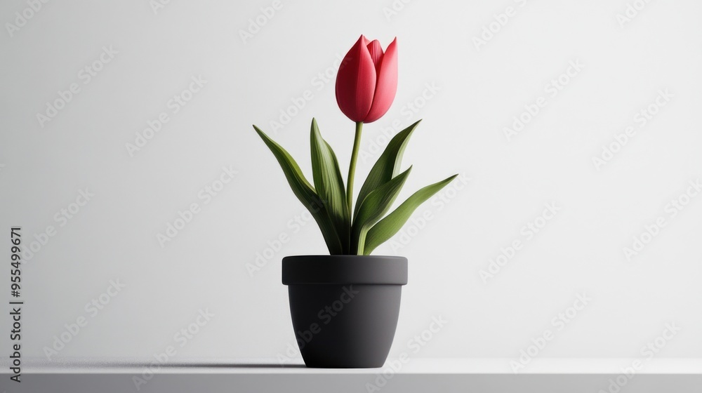 Single Red Tulip in a Black Pot Single Red Tulip in a Black Pot
