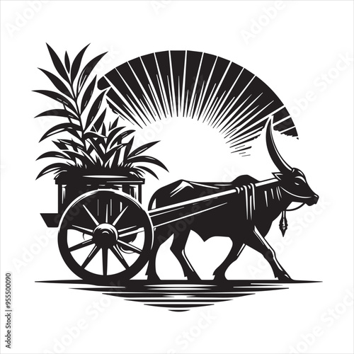 bullock cart wheel silhouette vector With White Background 