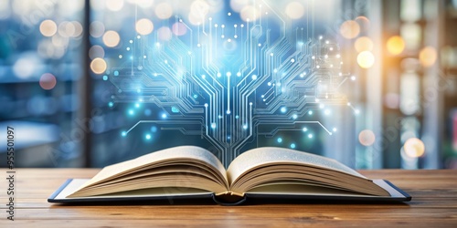 Open Book with Circuitry, Knowledge, Innovation, Digital Literacy, Education