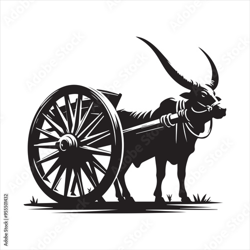 bullock cart wheel silhouette vector With White Background 