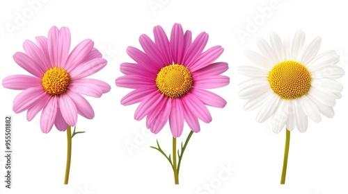 Three Daisies with Pink and White Petals