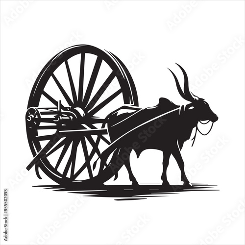 bullock cart wheel silhouette vector With White Background 