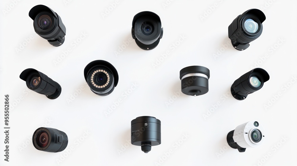 Security Cameras Mounted on a White Wall Security Cameras Mounted on a White Wall