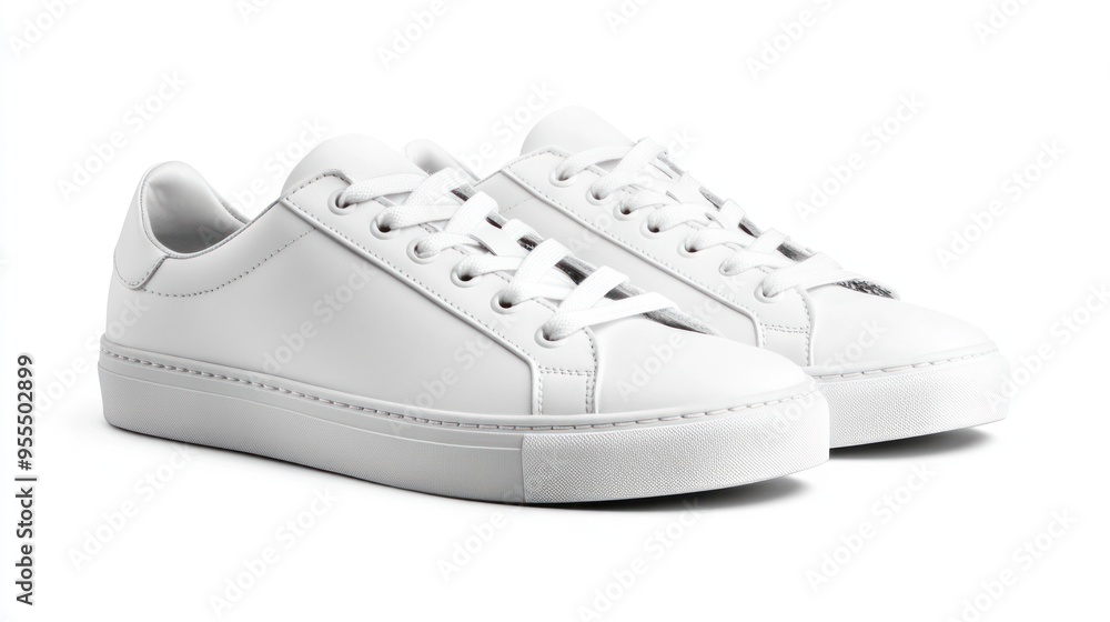 Pair of White Leather Sneakers Pair of White Leather Sneakers