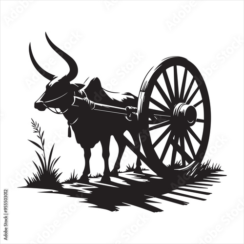 bullock cart wheel silhouette vector With White Background 