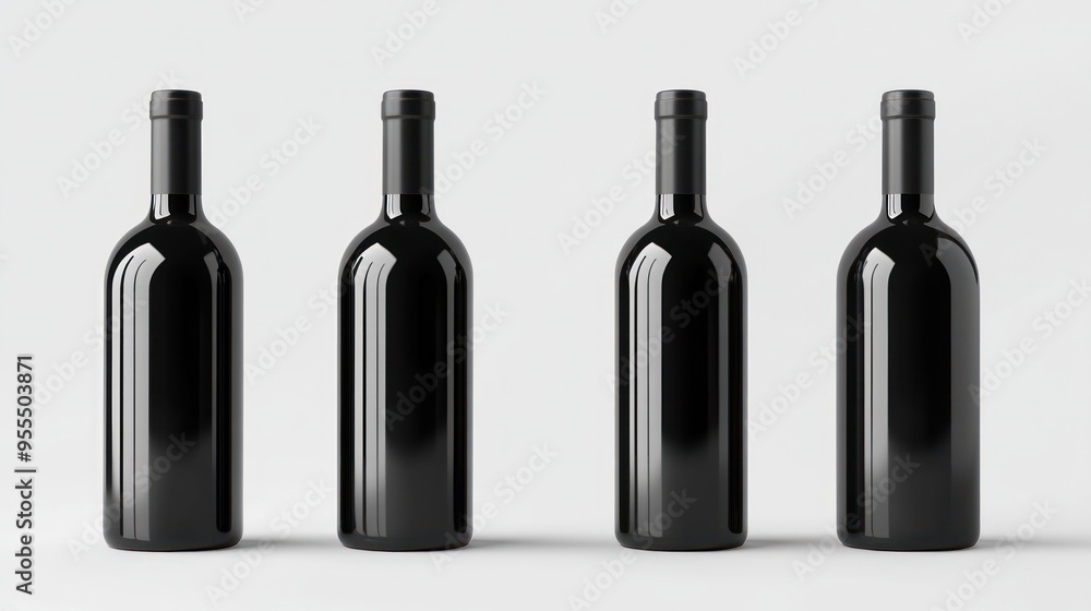 Four Black Wine Bottles on White Background Four Black Wine Bottles on White Background