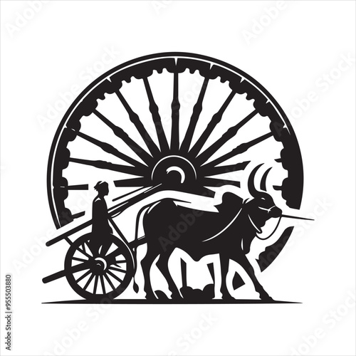 bullock cart wheel silhouette vector With White Background 