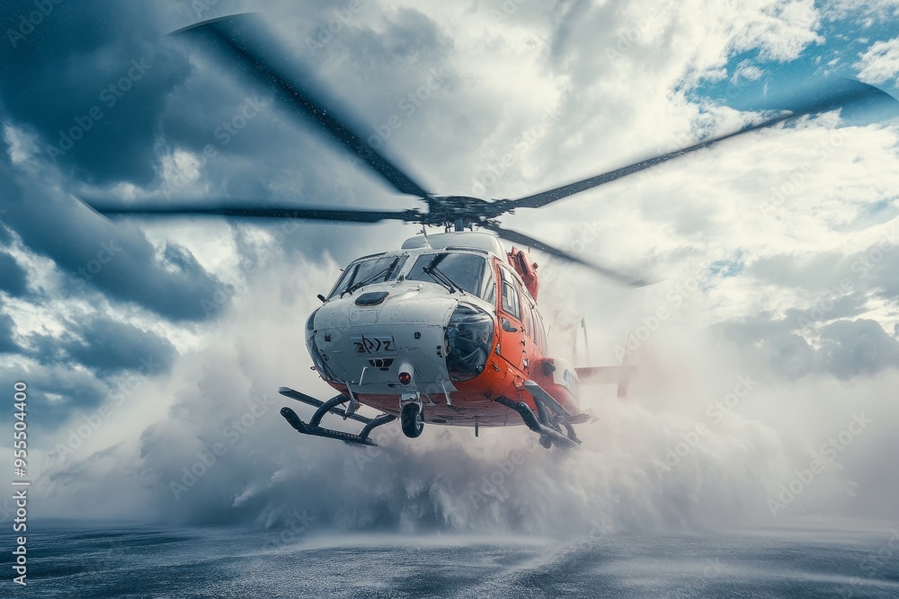 Emergency response helicopter landing for a critical rescue operation in action Emergency response helicopter landing for a critical rescue operation in action