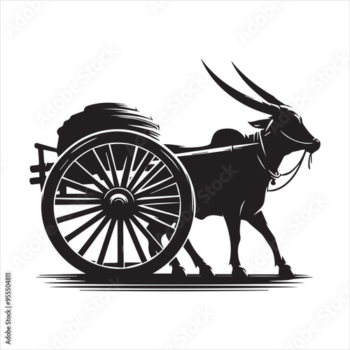 bullock cart wheel silhouette vector With White Background 