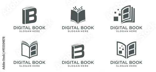 Book technology logo, Digital book logo design, online learning logo, digital book logo icon