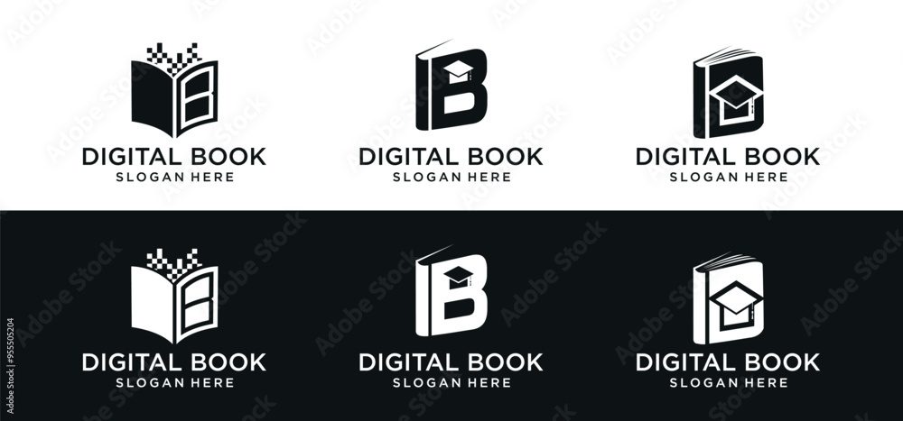 Book technology logo, Digital book logo design, online learning logo, digital book logo icon Book technology logo, Digital book logo design, online learning logo, digital book logo icon