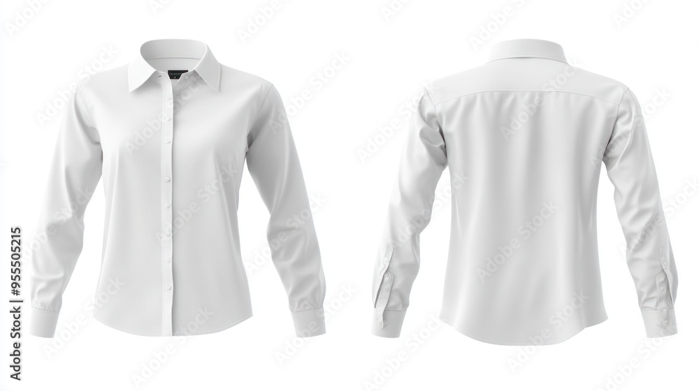 White Long-Sleeved Button-Down Shirt Mockup White Long-Sleeved Button-Down Shirt Mockup