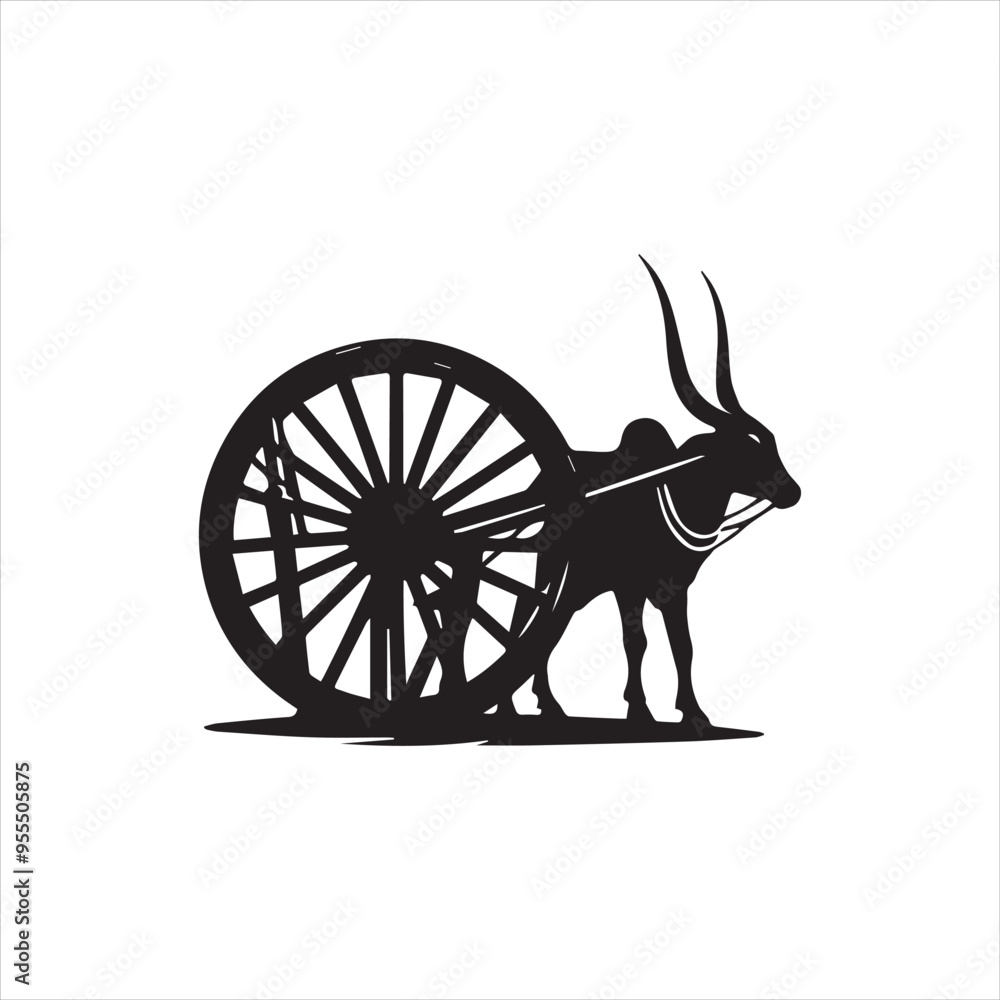 Fototapeta premium bullock cart wheel silhouette vector With White Background 