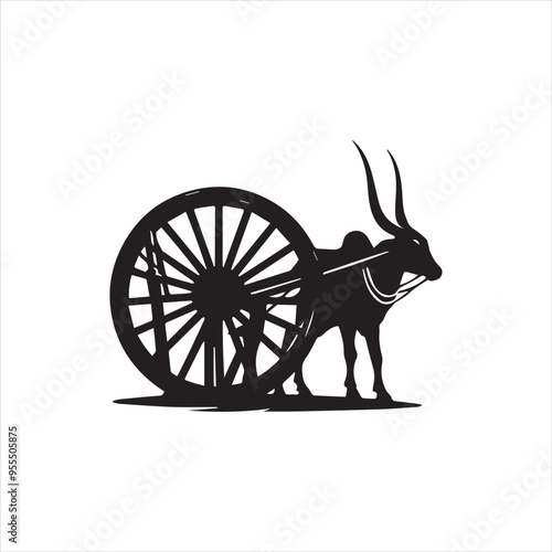 bullock cart wheel silhouette vector With White Background 