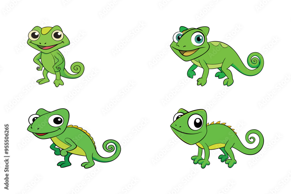 Highly Detailed chameleon cartoon Silhouette vector icon set with a white background Highly Detailed chameleon cartoon Silhouette vector icon set with a white background