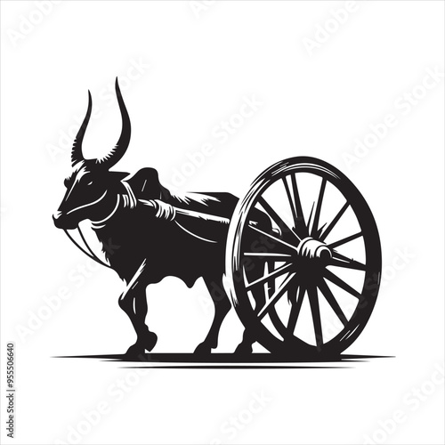 bullock cart wheel silhouette vector With White Background 