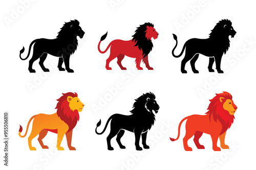 Vector illustration of lion isolated bundle on white background