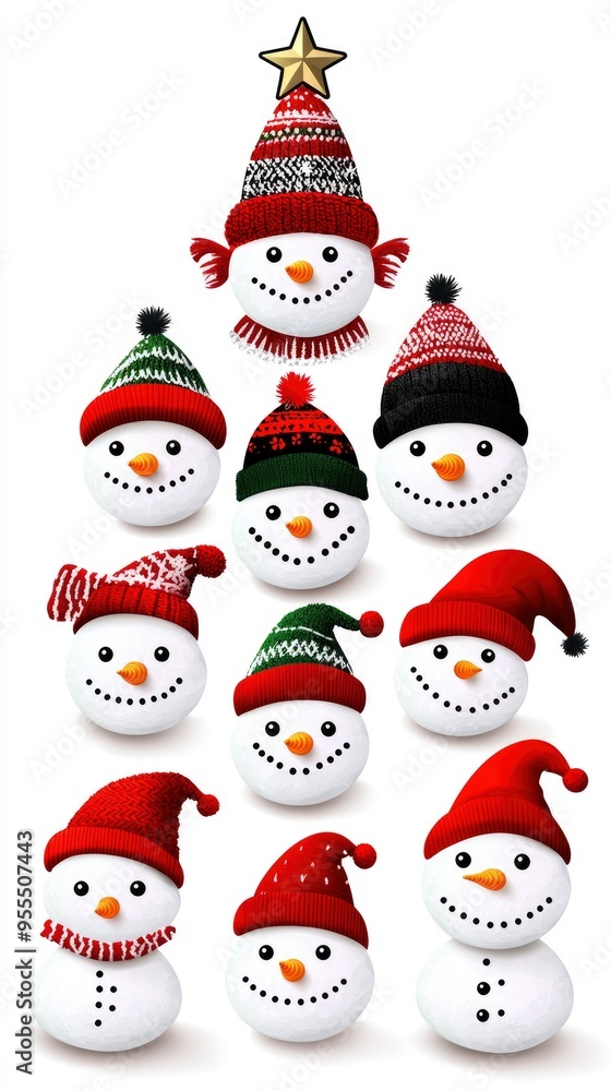 Christmas Snowmen with Red Hats Christmas Snowmen with Red Hats
