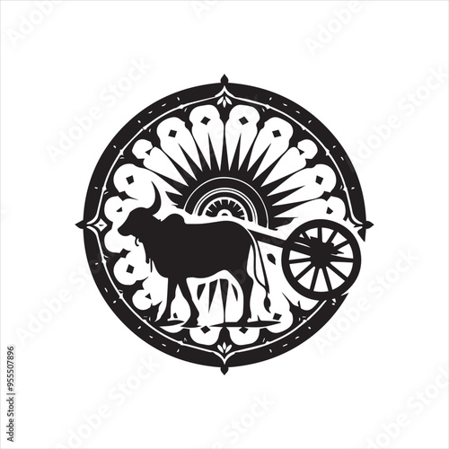 bullock cart wheel silhouette vector With White Background 